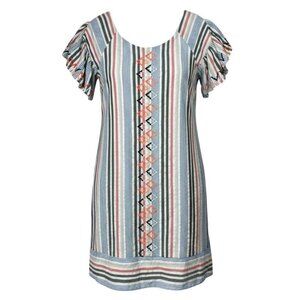 THML Womens Dress Boho Flutter Sleeve Shift Embroidered Women's Size Medium